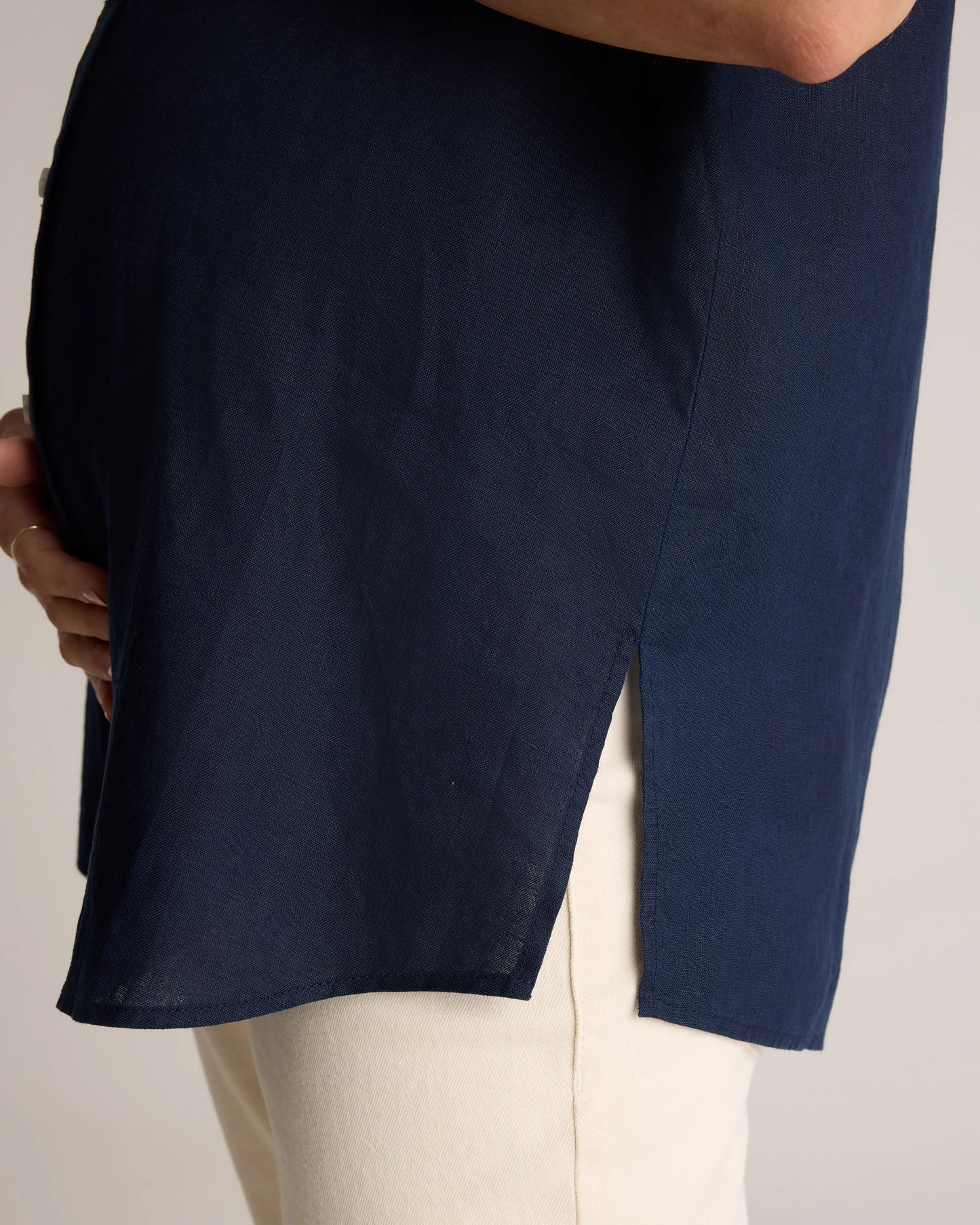 100% European Linen Maternity Camp Shirt - XS / Blue Pinstripe