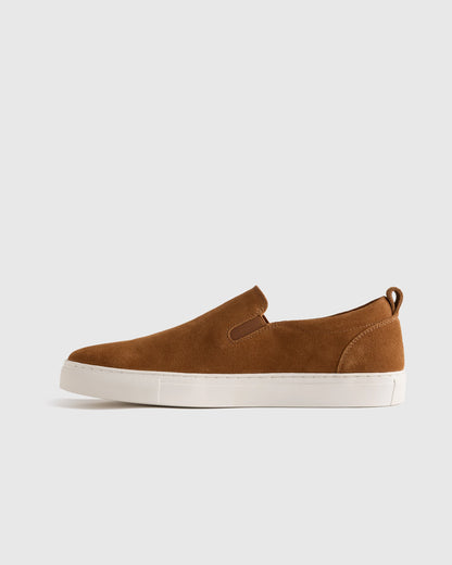 Italian Calfskin Suede Slip-On Sneaker - 7 / Bone