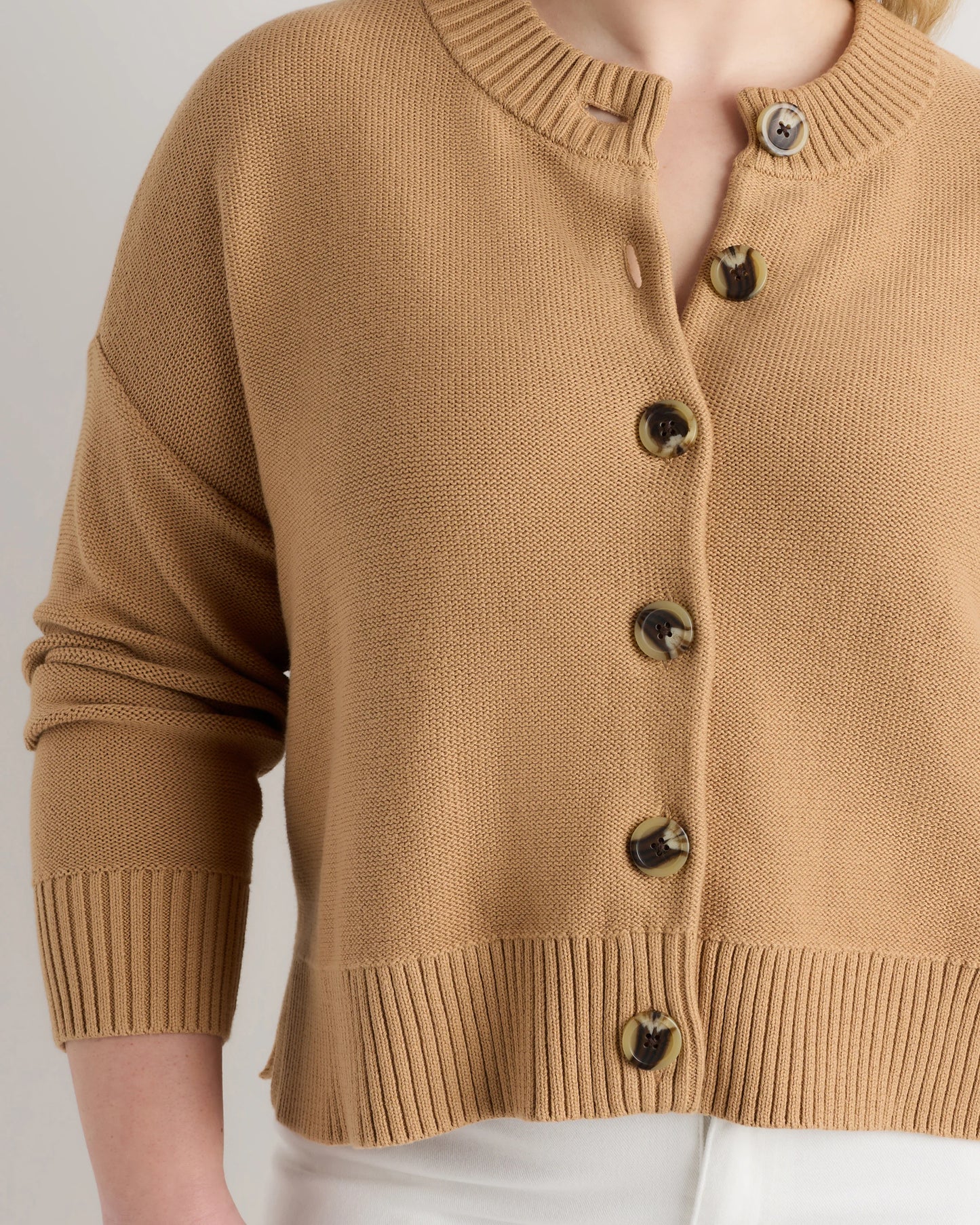 100% Organic Cotton Cropped Cardigan - 1X / Speckled Beige