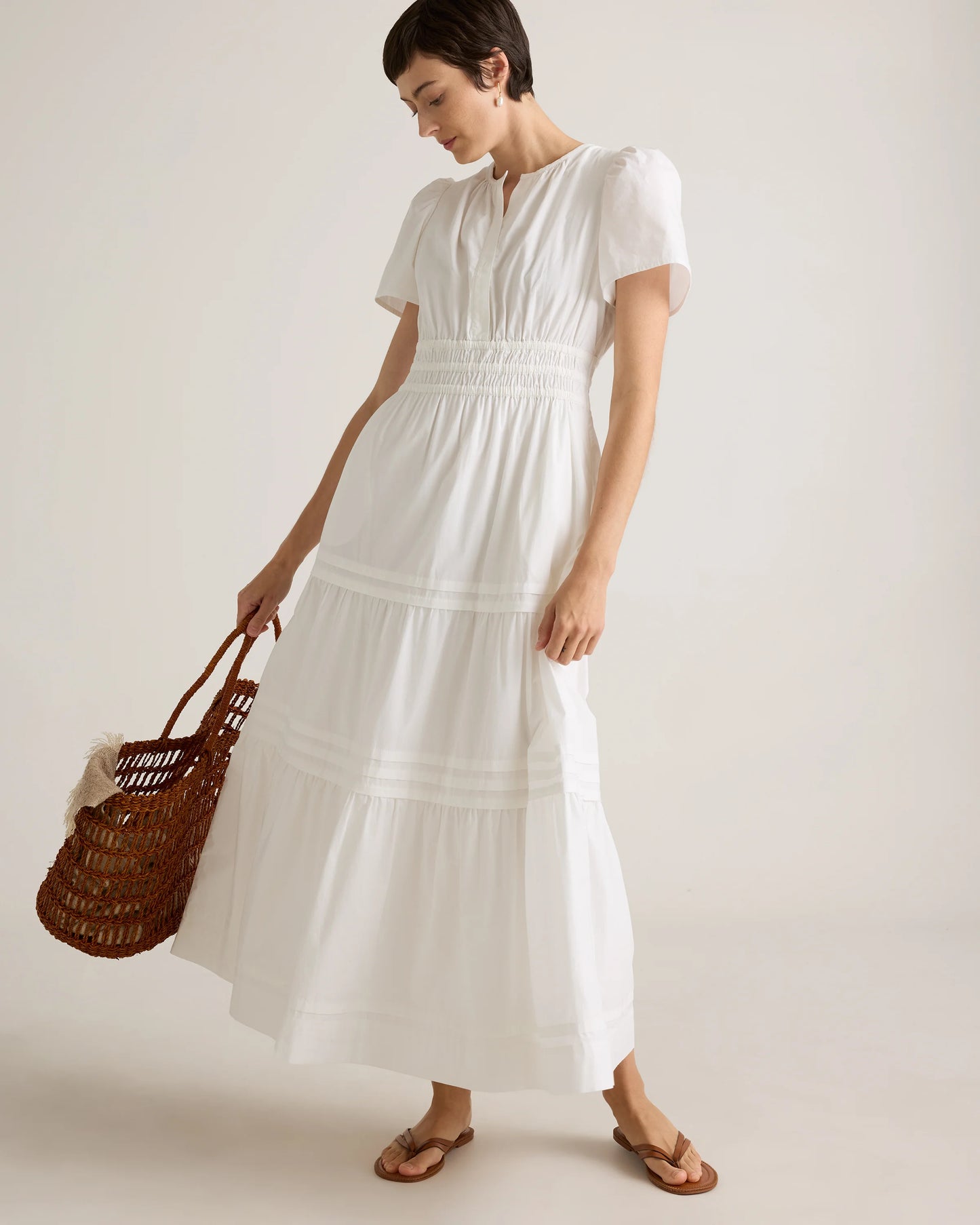 100% Organic Cotton Poplin Tiered Maxi Dress - XS / Riviera Blue Heirloom Floral