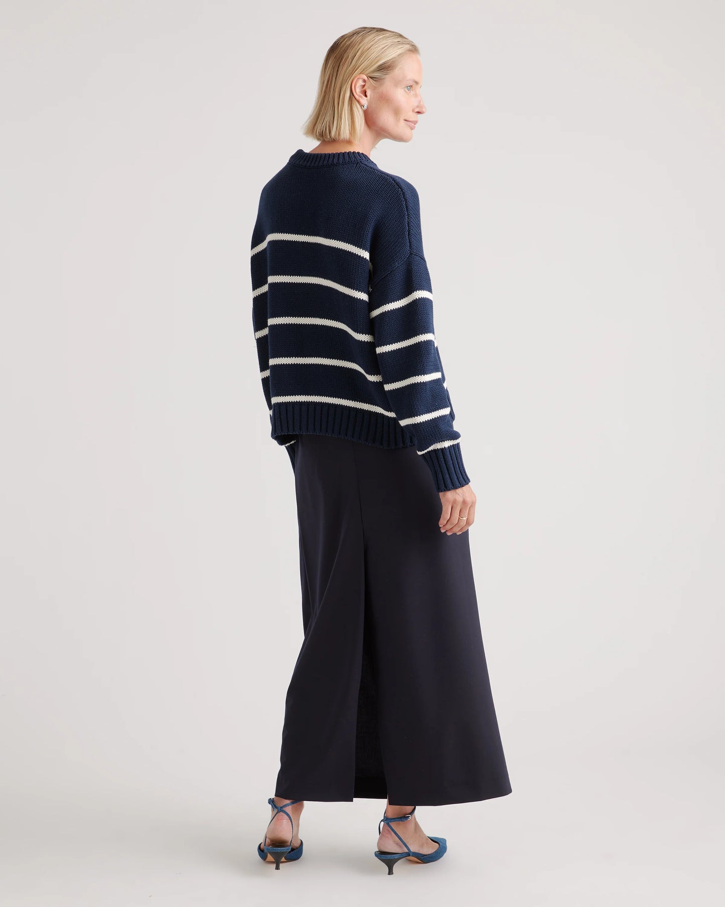 100% Organic Cotton Striped Crew Sweater - XS / Heather Brown/Ivory