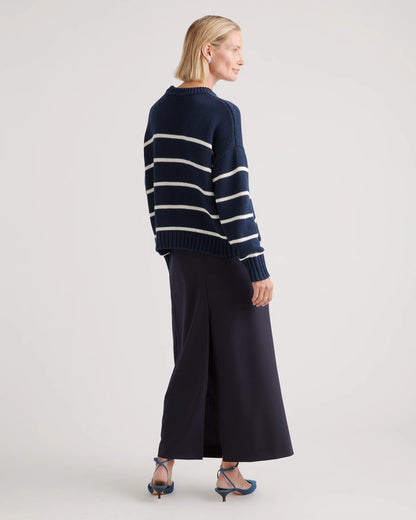 100% Organic Cotton Striped Crew Sweater - XS / Heather Brown/Ivory
