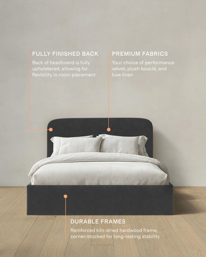 Curved Bed in Performance Velvet - Full / Walnut