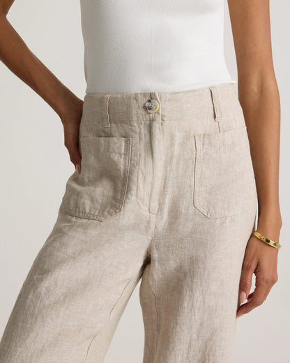 100% European Linen Patch Pocket Wide Leg Pants - 0 / Taupe Brown Chambray