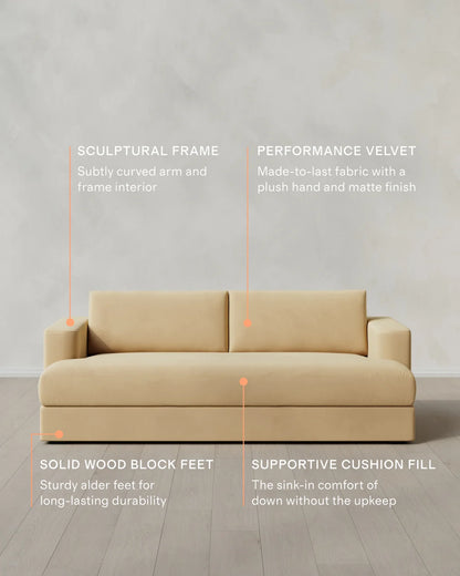 Sierra Curved Arm Sofa in Performance Velvet - 7ft / Sable