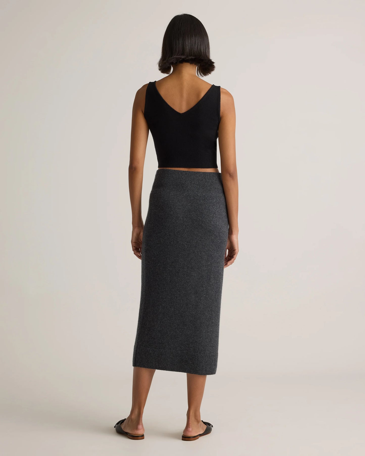 Mongolian Cashmere Fitted Midi Skirt - XS / Brown