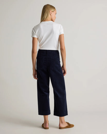 Organic Stretch Corduroy Cropped Wide Leg Pants - 0 / Black