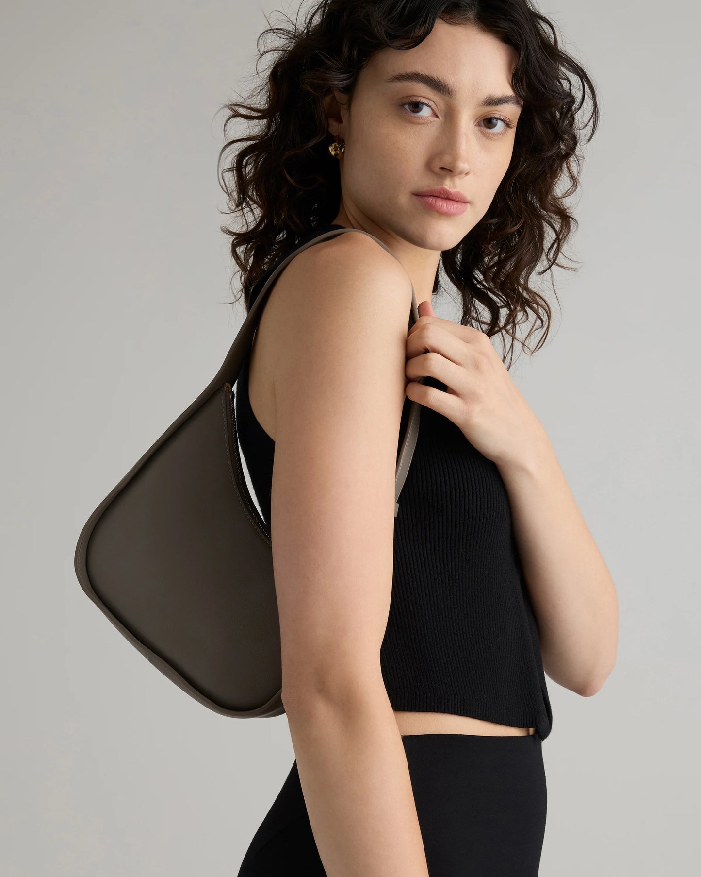 Italian Leather Asymmetrical Mini Shoulder Bag - One Size / Shell Pink