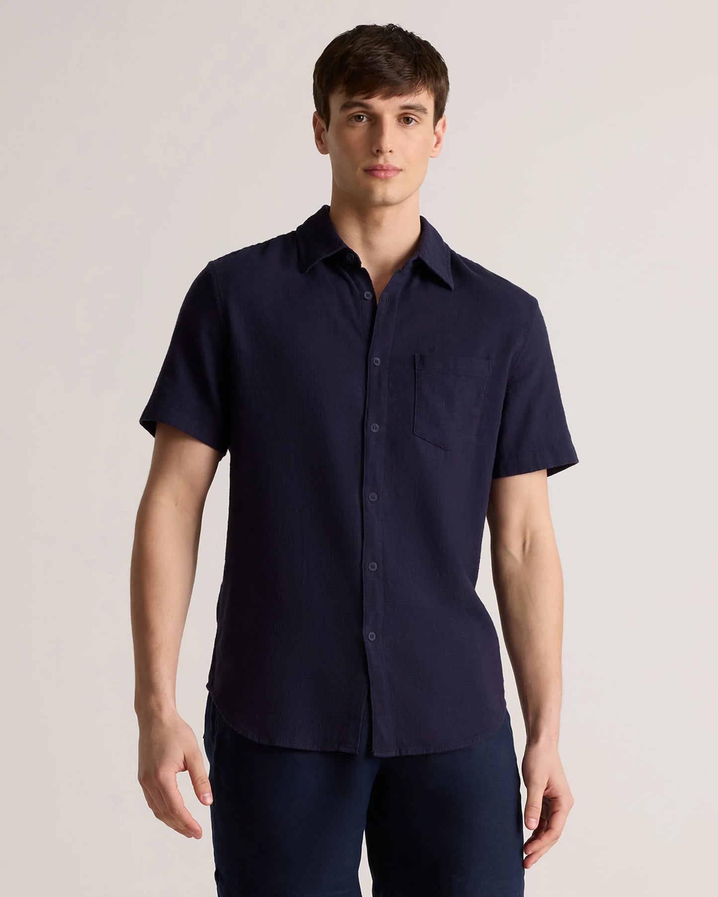 Organic Cotton Stretch Selvage Short Sleeve Shirt - S / Olive