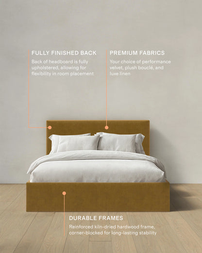 Square Bed in Performance Velvet - Full / Chocolate