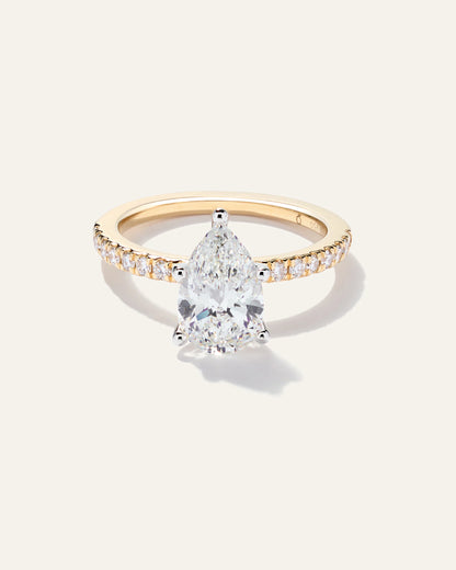 Lab Grown Diamond Pear Petite Pave Engagement Ring - 2ct - 4 / Yellow Gold