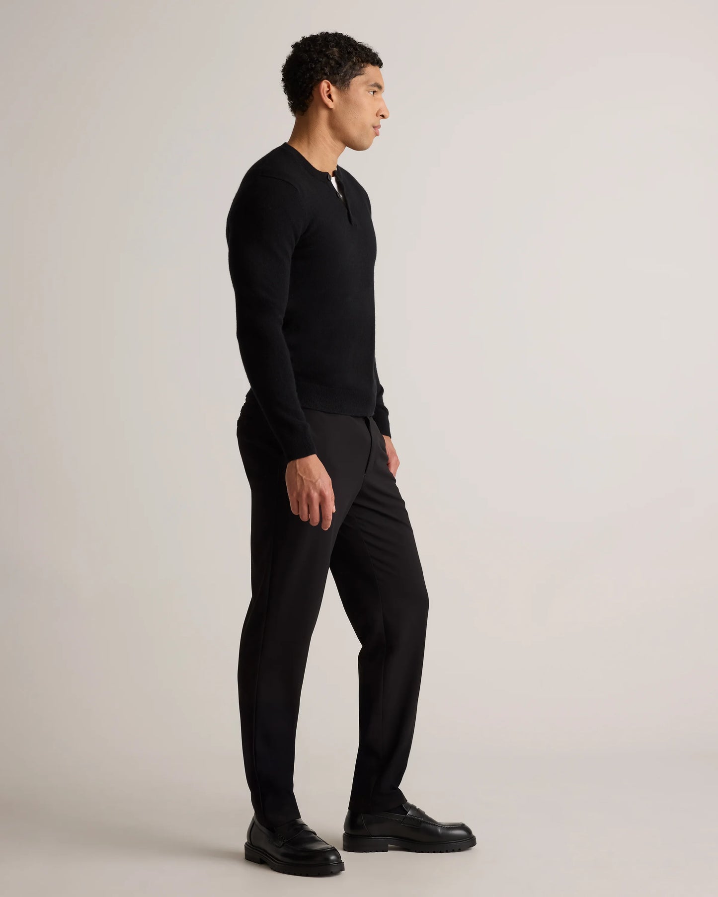 Mongolian Cashmere Henley Sweater - S / Brown