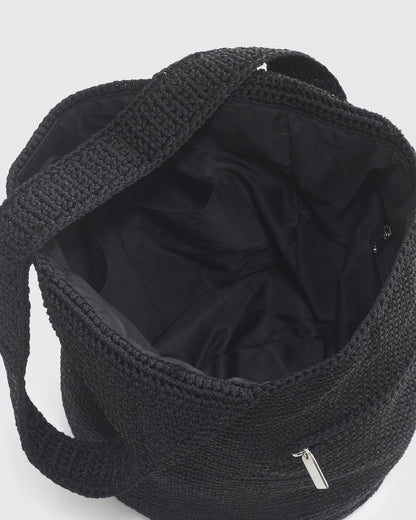 Hand Crochet Hobo Shoulder Bag - One Size / Black