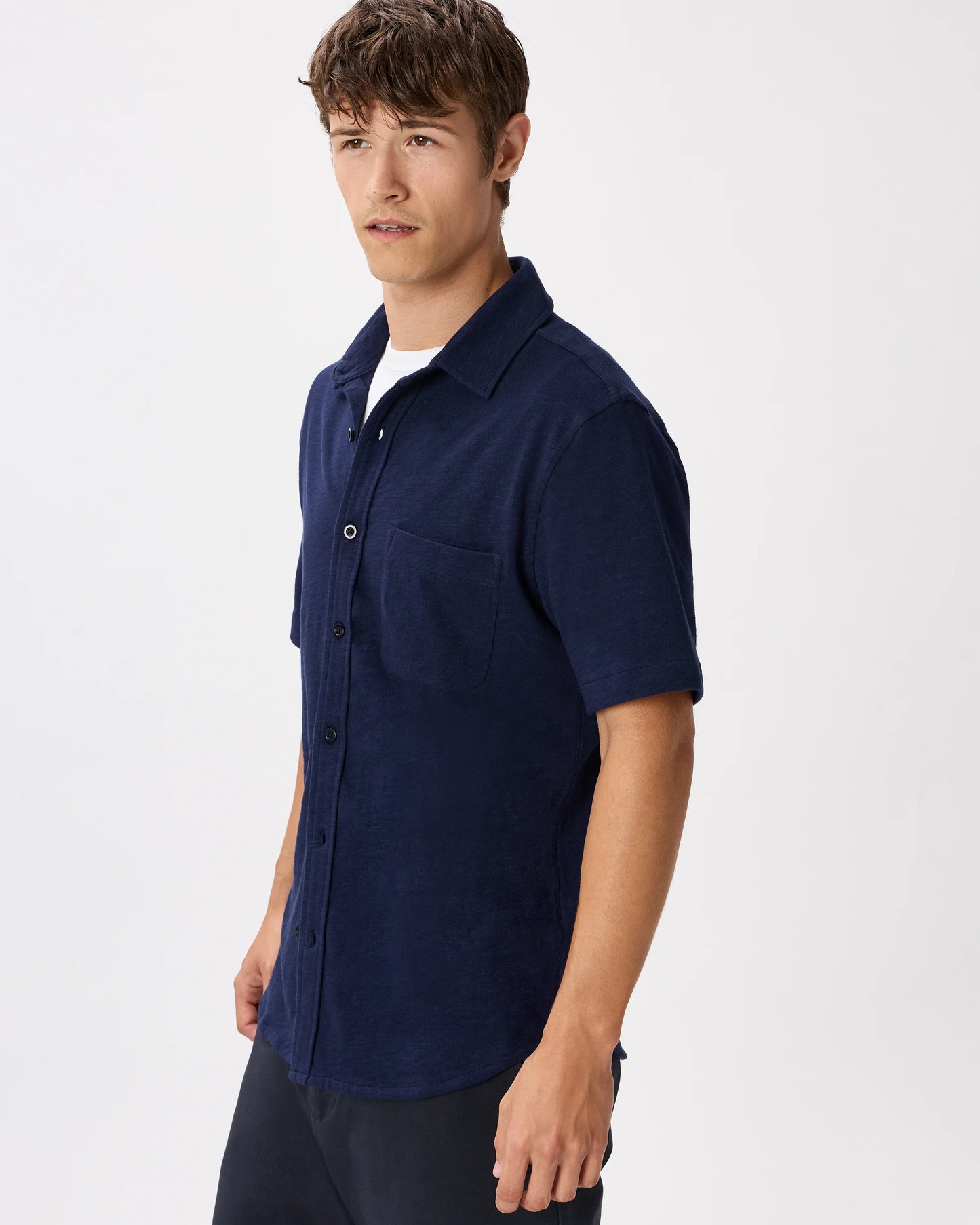 100% Organic Cotton Slub Short Sleeve Button Up Shirt - S / Heather Grey