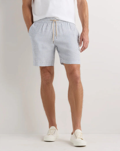 100% European Linen Drawstring Beach Shorts - 7" - XS / Taupe Brown Chambray