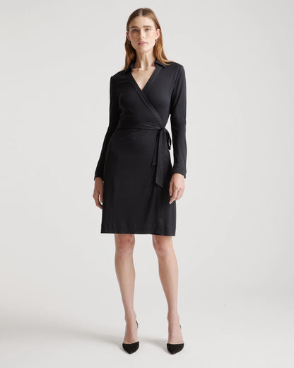 100% Silk Jersey Mini Wrap Dress - XS / Evergreen