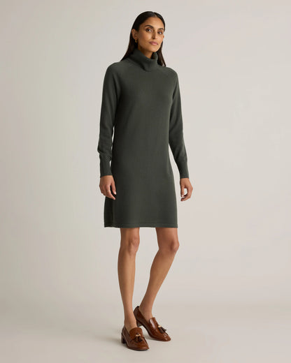 Mongolian Cashmere Turtleneck Sweater Dress - XS / Moss