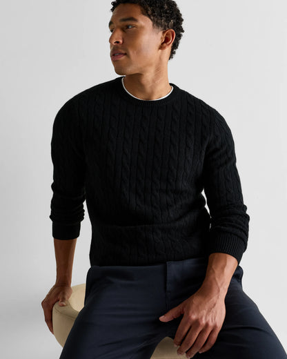 Mongolian Cashmere Classic Cable Crewneck Sweater - S / Teak