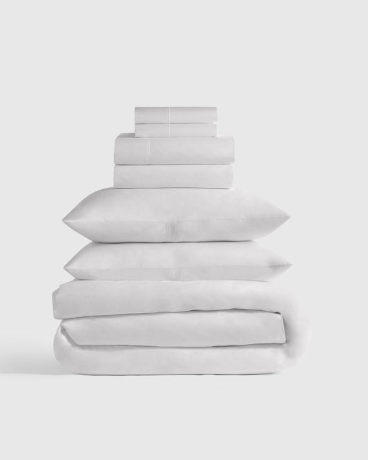 Organic Crisp Percale Deluxe Bedding Bundle - Twin / White