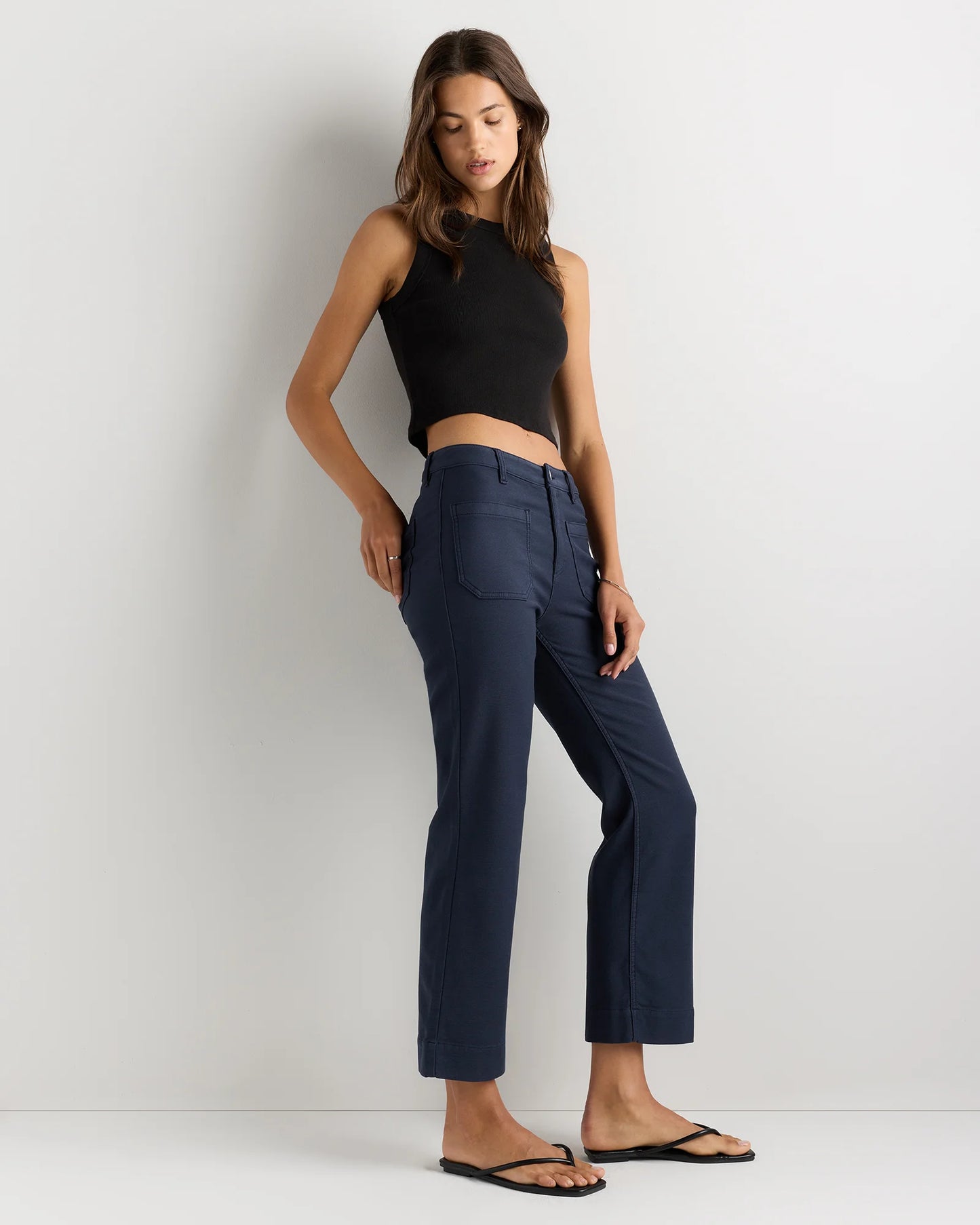 French Terry Wide Leg Pants - 0 / Deep Navy