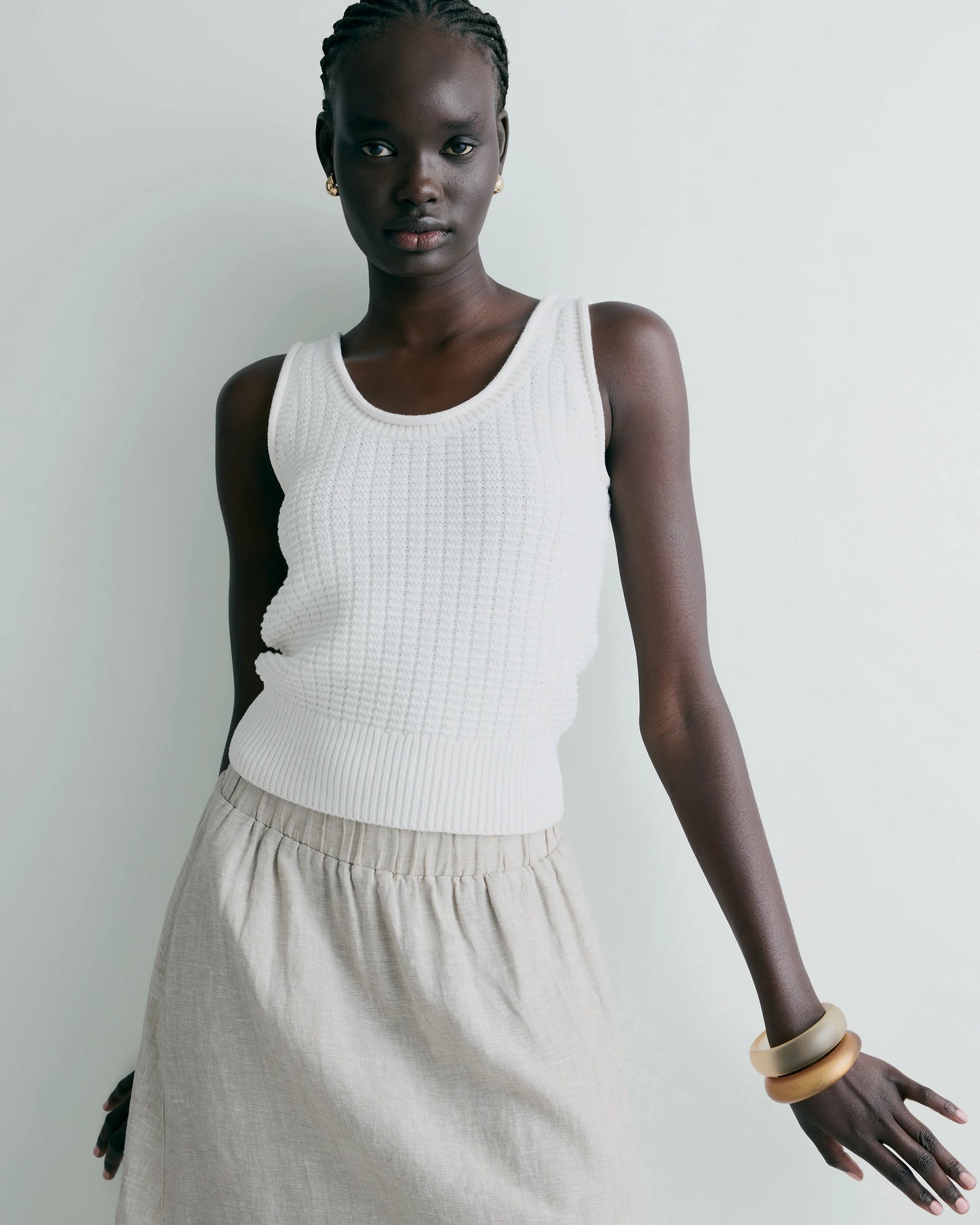 100% Organic Cotton Waffle Cropped Sweater Tank - XS / Heather Dove Grey