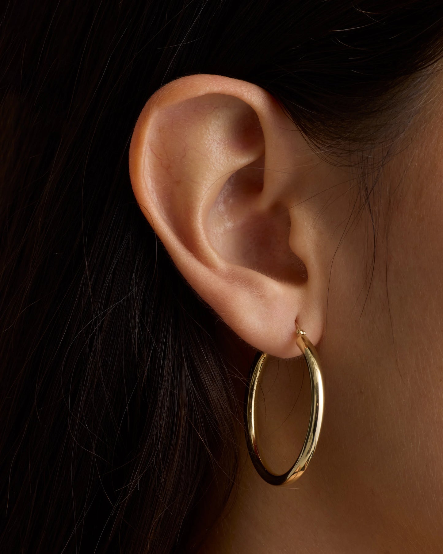 14K Gold 3mm Tube Hoops - 35mm / Yellow Gold