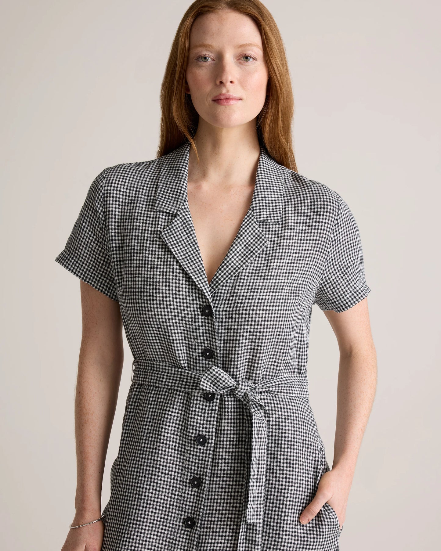 100% European Linen Button Front Dress - XS / Sky Blue Mariner Stripe