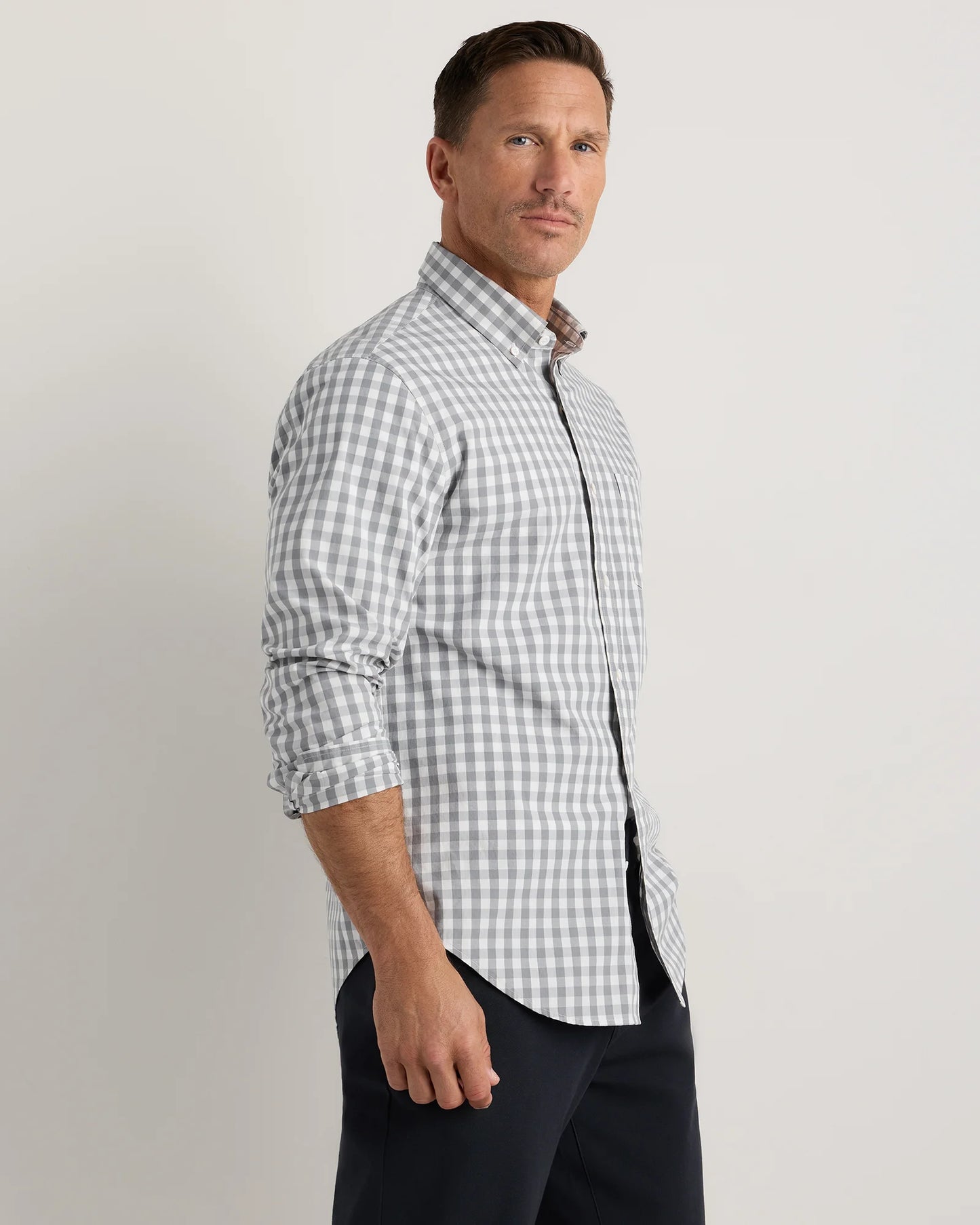 Organic Cotton Stretch Poplin Shirt - S / Grey Gingham