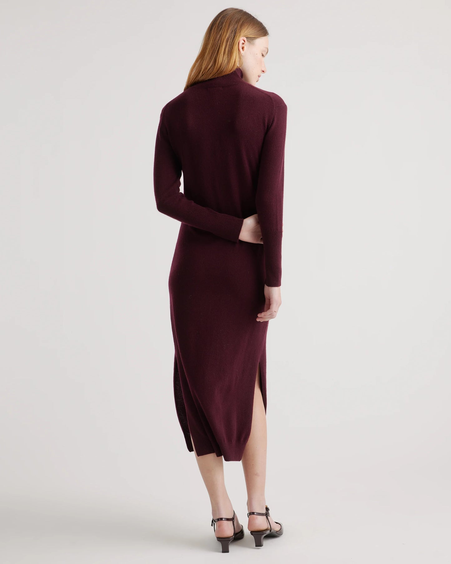 Mongolian Cashmere Turtleneck Midi Sweater Dress - XS / Charcoal