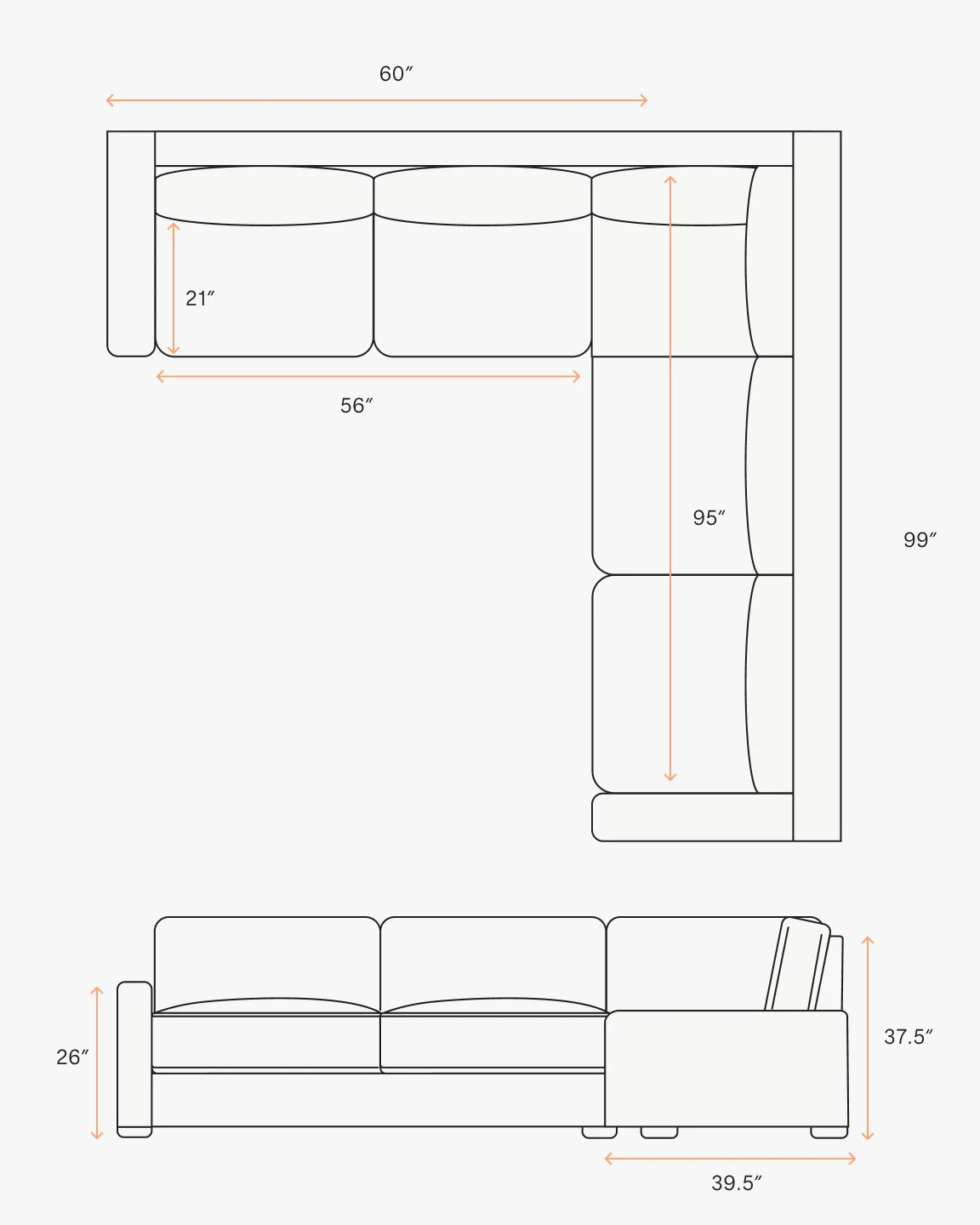 Brennan L Sectional in Performance Basketweave - 99x99 / Flax