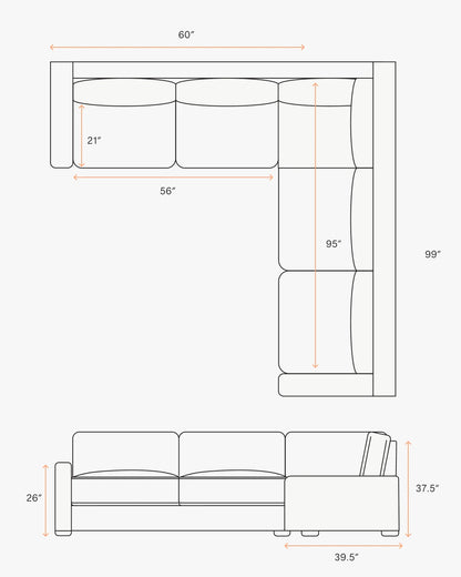 Brennan L Sectional in Performance Basketweave - 99x99 / Flax