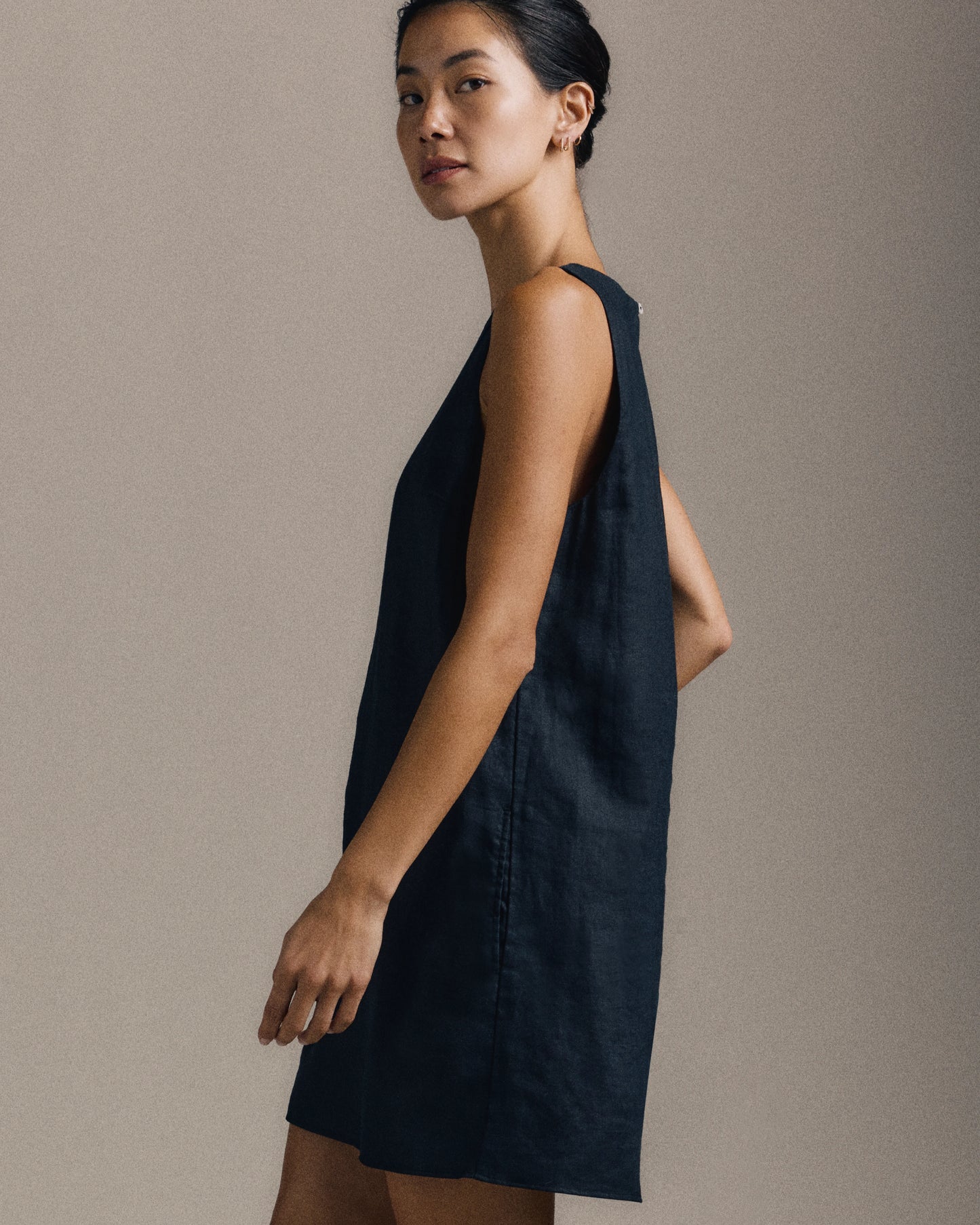 100% European Linen Tank Mini Dress - XS / Deep Navy