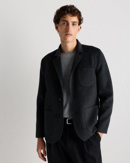 100% Mongolian Cashmere Double-Faced Chore Blazer - S / Heather Charcoal