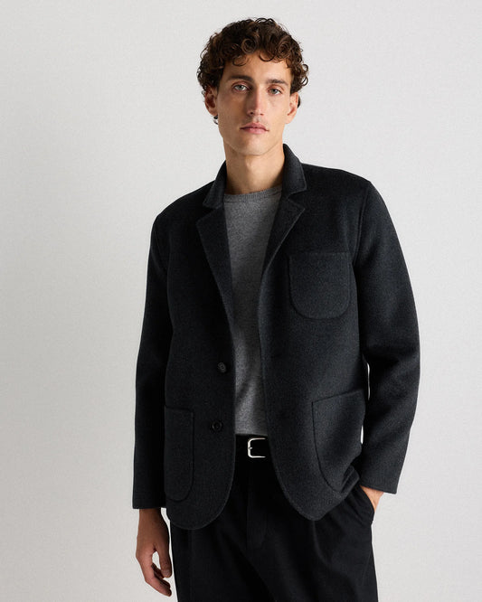100% Mongolian Cashmere Double-Faced Chore Blazer - S / Heather Charcoal
