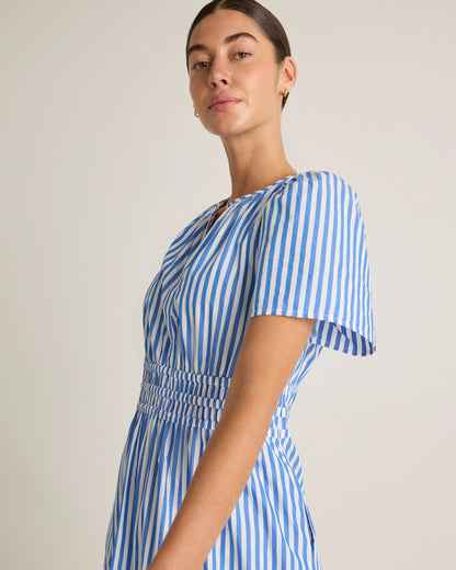 100% Organic Cotton Poplin Tiered Maxi Dress - XS / Riviera Blue Heirloom Floral