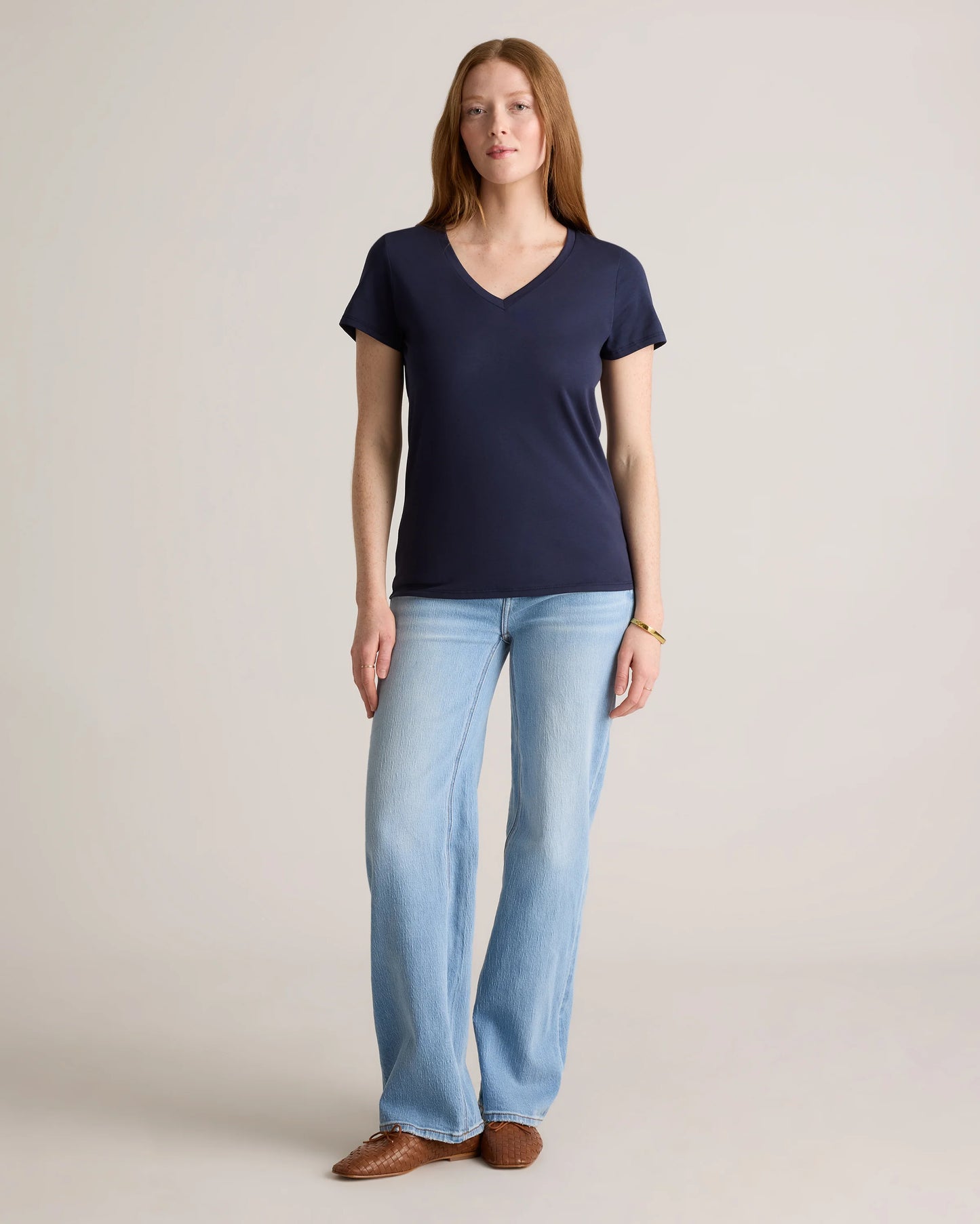 Cotton Modal V-Neck Tee - XS / Navy