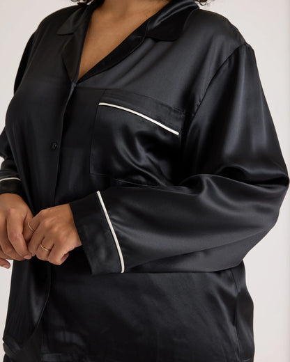 100% Washable Silk Satin Pajama Long Sleeve Top - XS / Toasted Almond