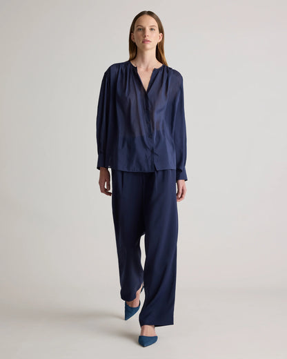 Cotton-Silk Voile Blouson Blouse - XS / Dark Navy