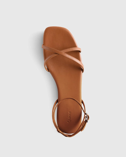 Italian Leather Ankle Strap Sandal - 5 / Cognac