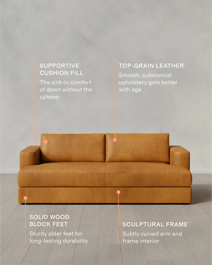 Sierra Curved Arm Sofa in Leather - 7ft / Auburn
