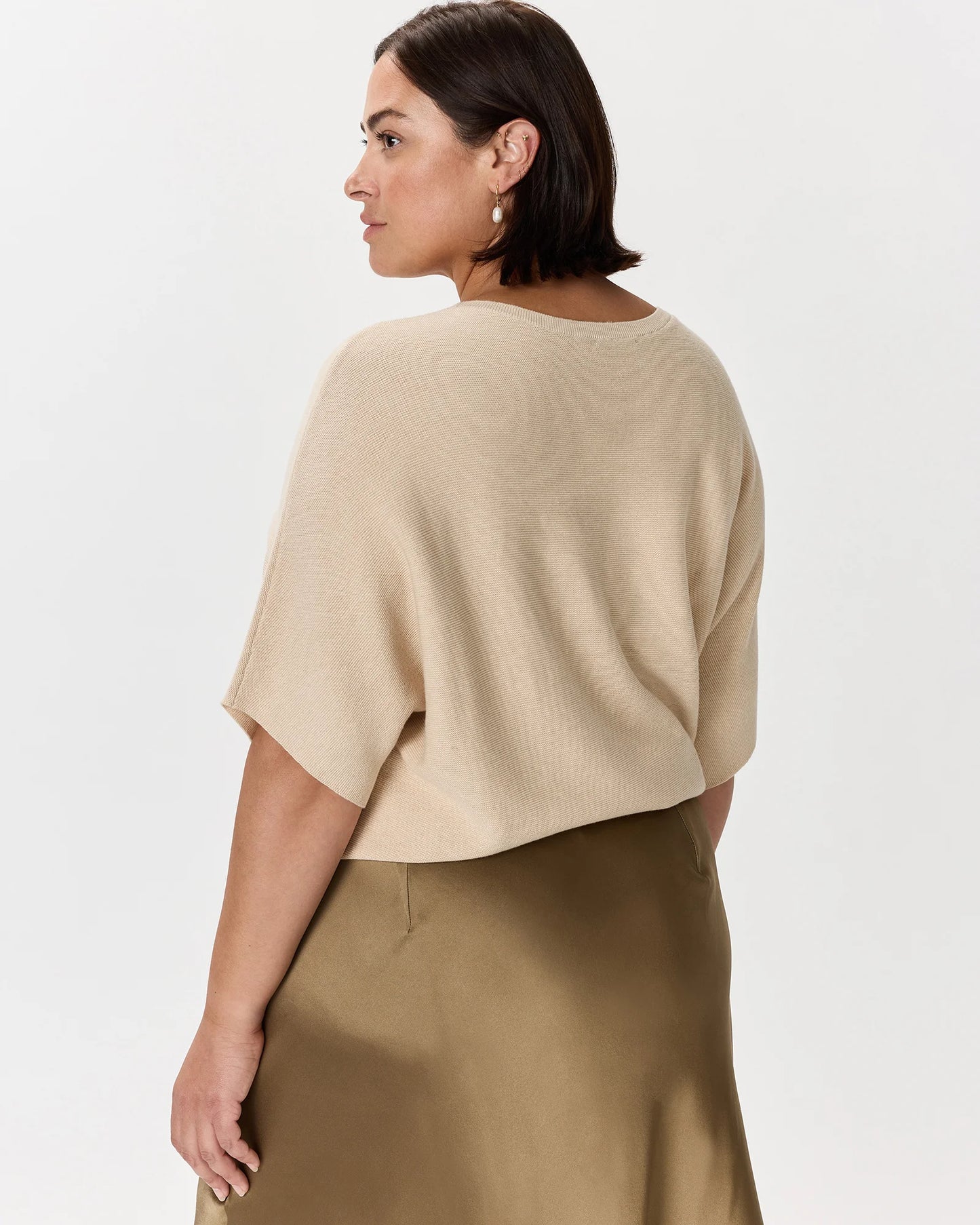 Lightweight Cotton Cashmere Link-Stitch Dolman Sweater - 1X / Orchid Blue Mini Stripe