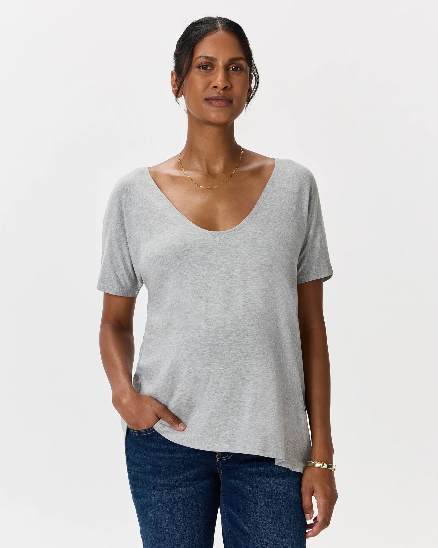 Bamboo Jersey Maternity Dolman Sleeve Tee (2-pack) - XS / White/Grey