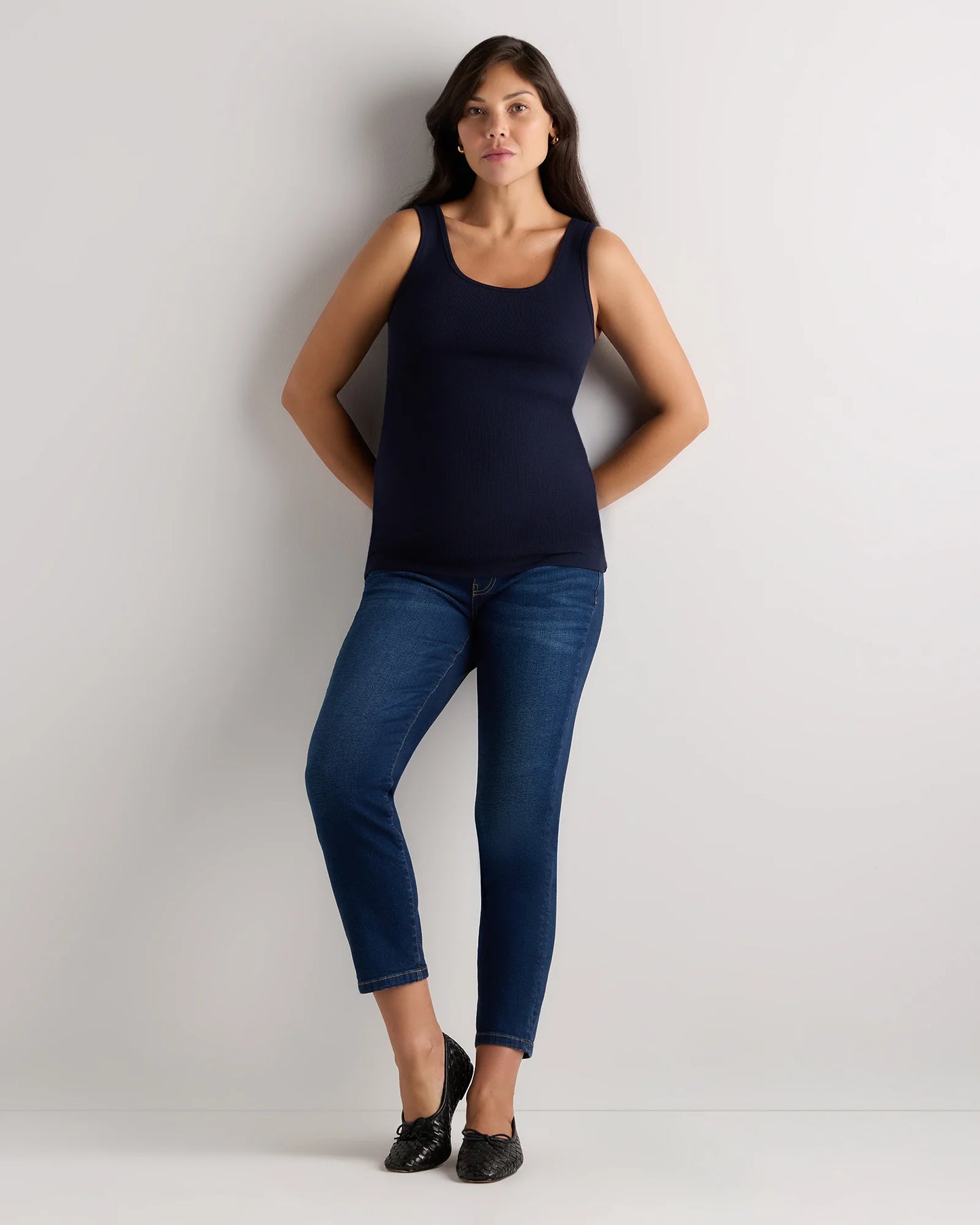 Bamboo Rib Maternity Scoop Neck Tank - XS / Deep Navy