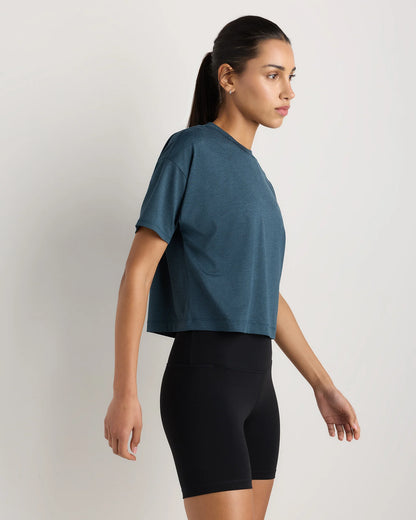 Flowknit Breeze Boxy Cropped Tee - XS / Heather Deep Navy