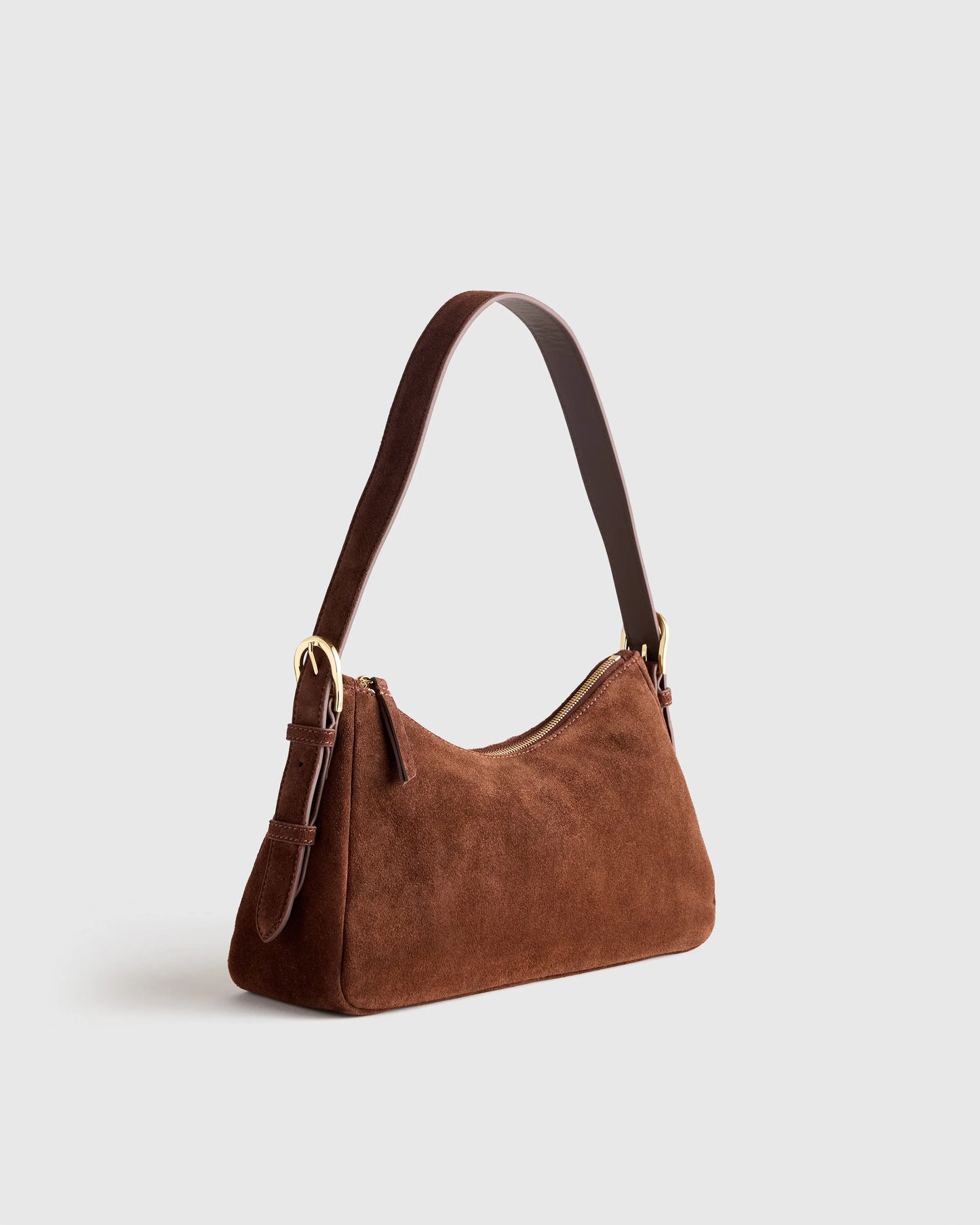 Italian Suede Small Shoulder Bag - One Size / Chocolate Brown
