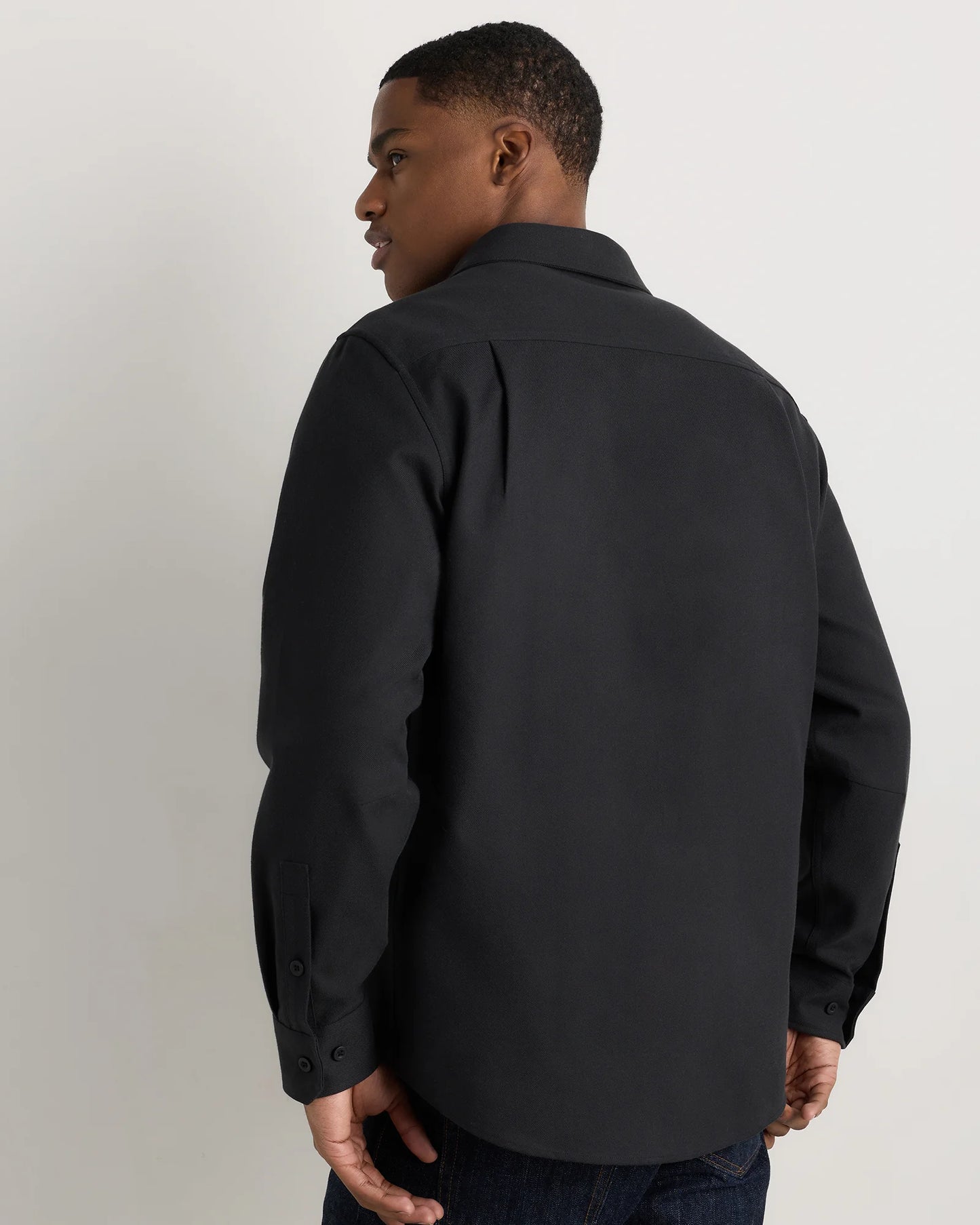 Brushed Cotton Wool Utility Overshirt - S / True Black