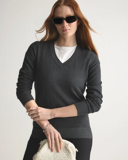 Lightweight Cotton Cashmere V-Neck Sweater - XS / Sugar Stone