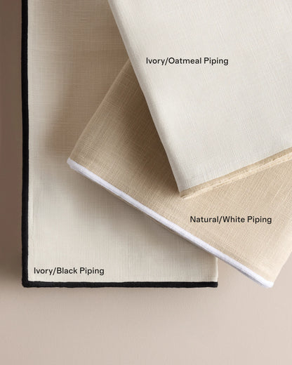 Piped Edge Cotton Curtain - Single Panel - 48x84 / Ivory/Black Piping