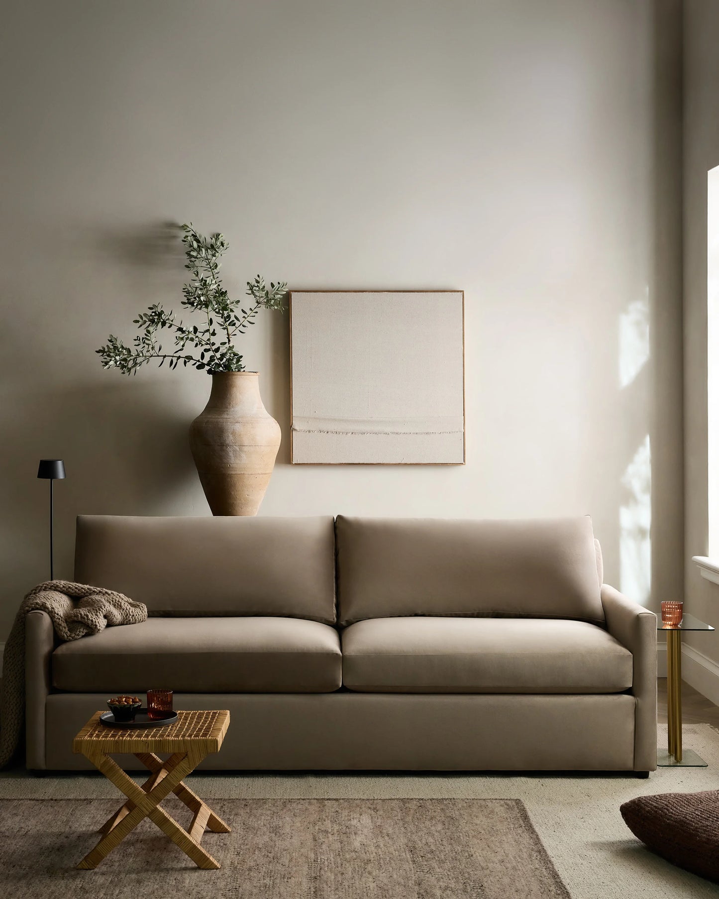 Brennan Sofa in Performance Velvet - 7ft / Taupe