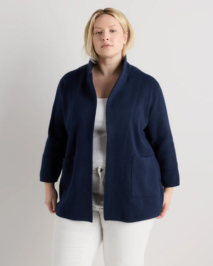 100% Organic Cotton Knit Blazer - 1X / Navy